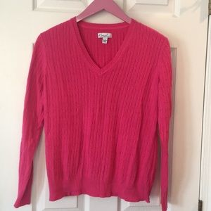 Kim Rogers Hot Pink V Neck Cable Knit Sweater
